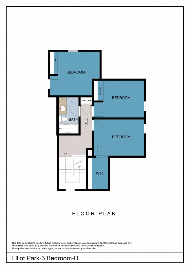 Floor plan for 3 beds, 1 bath, 1140 sqft